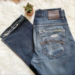 A|X mid destructed short length slim fit jeans
